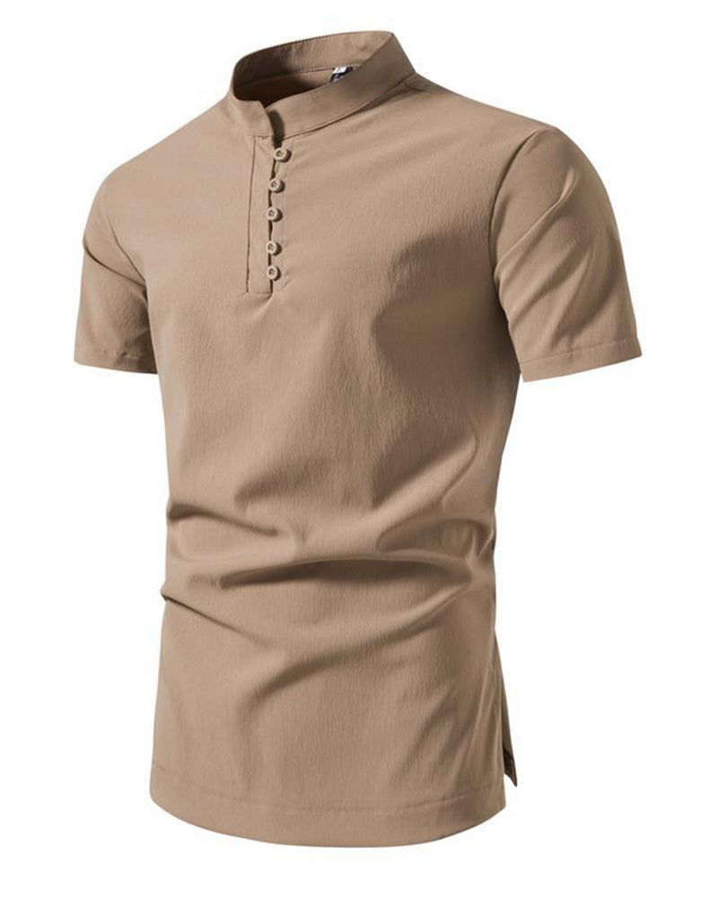 Retro Casual Short-sleeved Shirt Chinese Style Men's Solid Color Wide Loose Collar Lining
