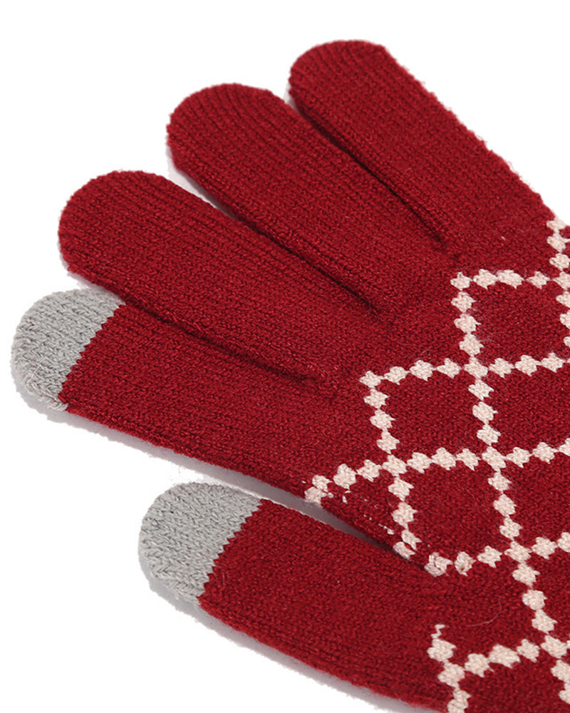 Outdoor Cold-proof Diamond Knitted Hat Gloves Scarf Set