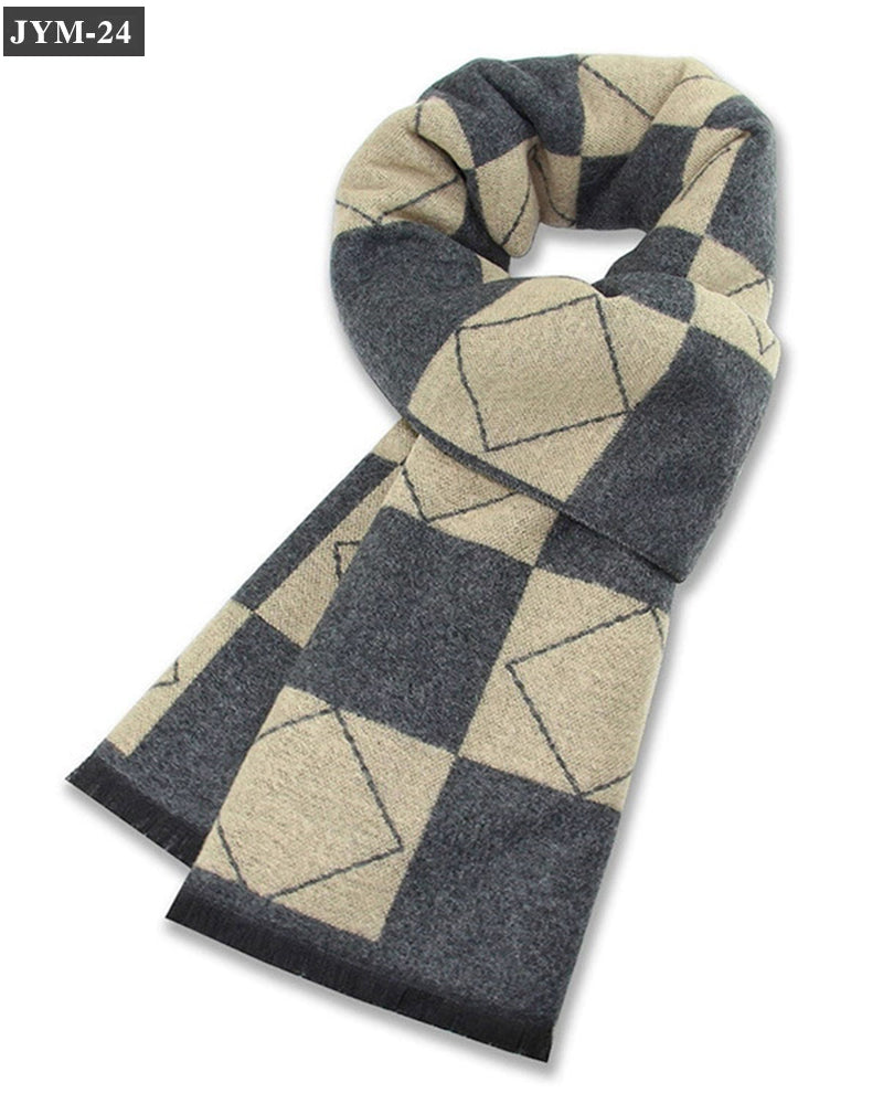 Wool Blend Plaid Scarf Men's Winter Warm Plaid Scarf