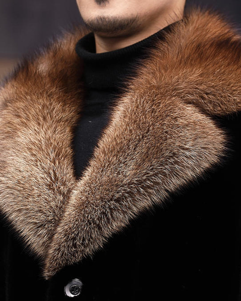 Big & Tall Men's Warm Imitation Mink Mid-length Environmentally Friendly Fur Hooded Jacket M-6XL