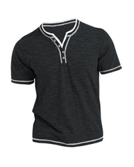 Big & Tall Men's Colored Cotton Small V-neck Stretch Henry Collar Short Sleeve T-shirt S-3XL