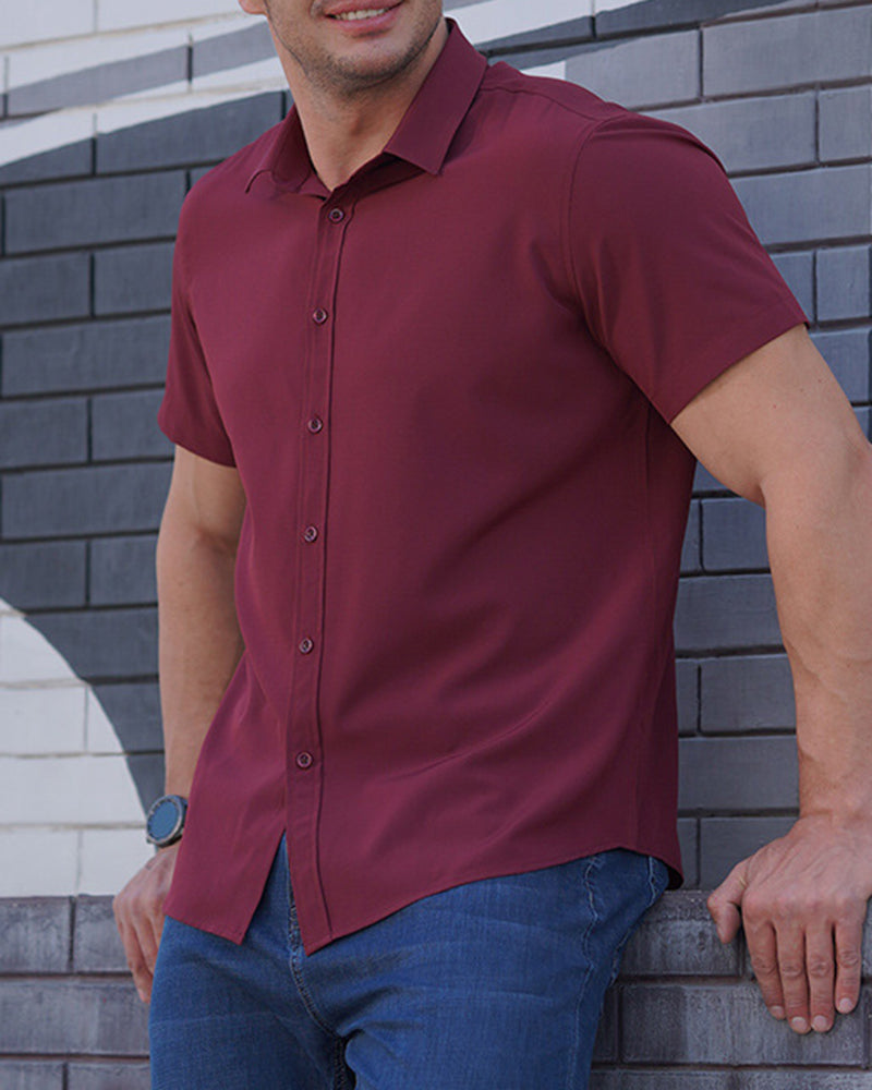 L-10XL Large Size Men's Summer Thin Short-sleeved Shirt Business Casual Loose Elastic Solid Color Short-sleeved Shirt