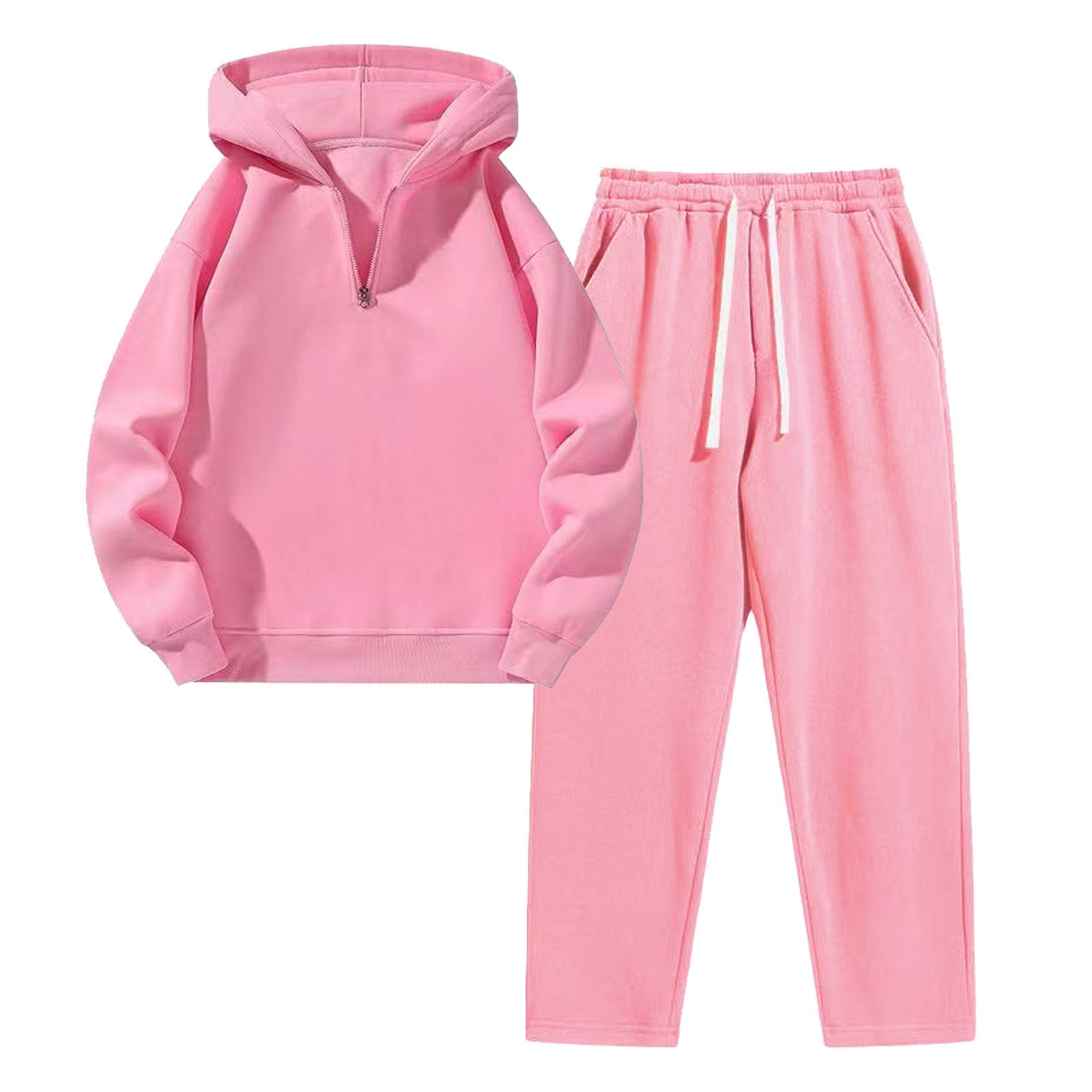 Biggmans Men's solid color half zipper hooded casual pants two-piece set