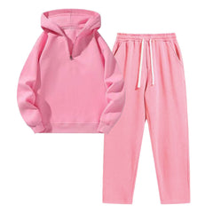 Biggmans Men's solid color half zipper hooded casual pants two-piece set