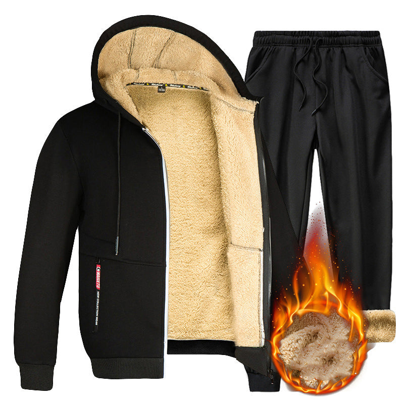 🔥Christmas 50% Off Exclusive ✨Two-piece Set Men's Solid Zip Up Hooded Jacket & Drawstring Waist Pants Set