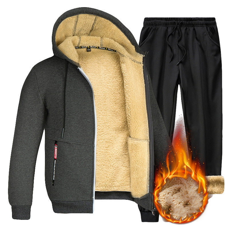 🔥Christmas 50% Off Exclusive ✨Two-piece Set Men's Solid Zip Up Hooded Jacket & Drawstring Waist Pants Set