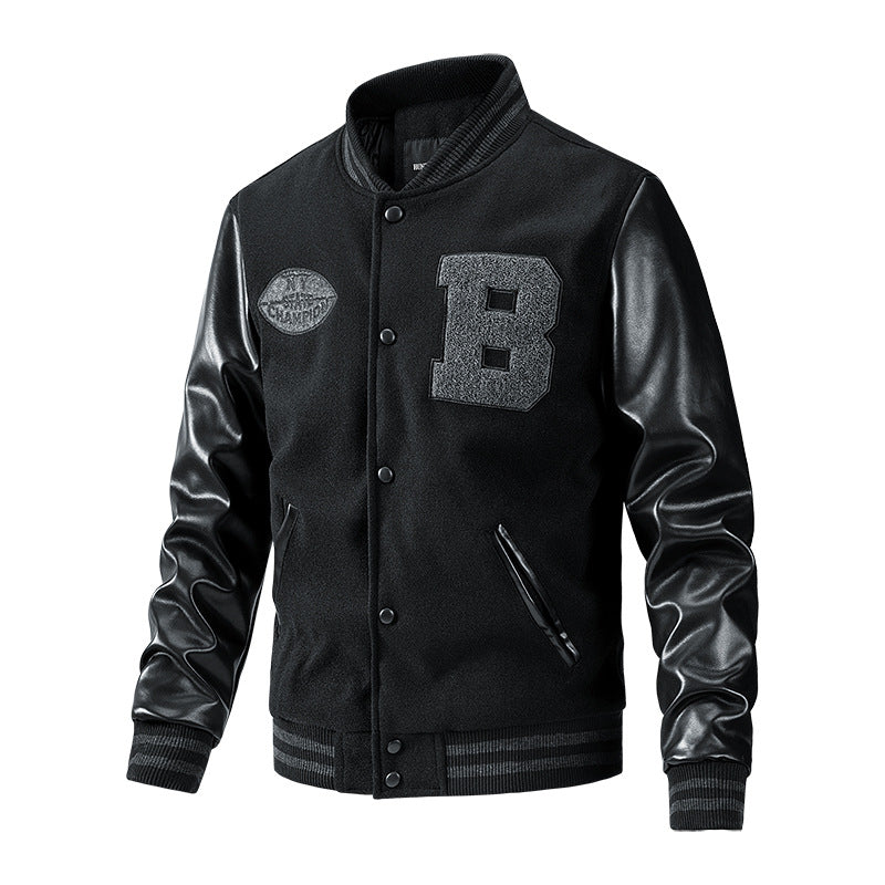 Men's Letter Patched Pocket Button Front Varsity Jacket