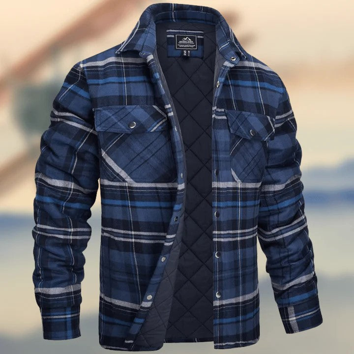 Men's Flannel Shirt Jacket with Quilted Lined Long Sleeve Plaid Coat