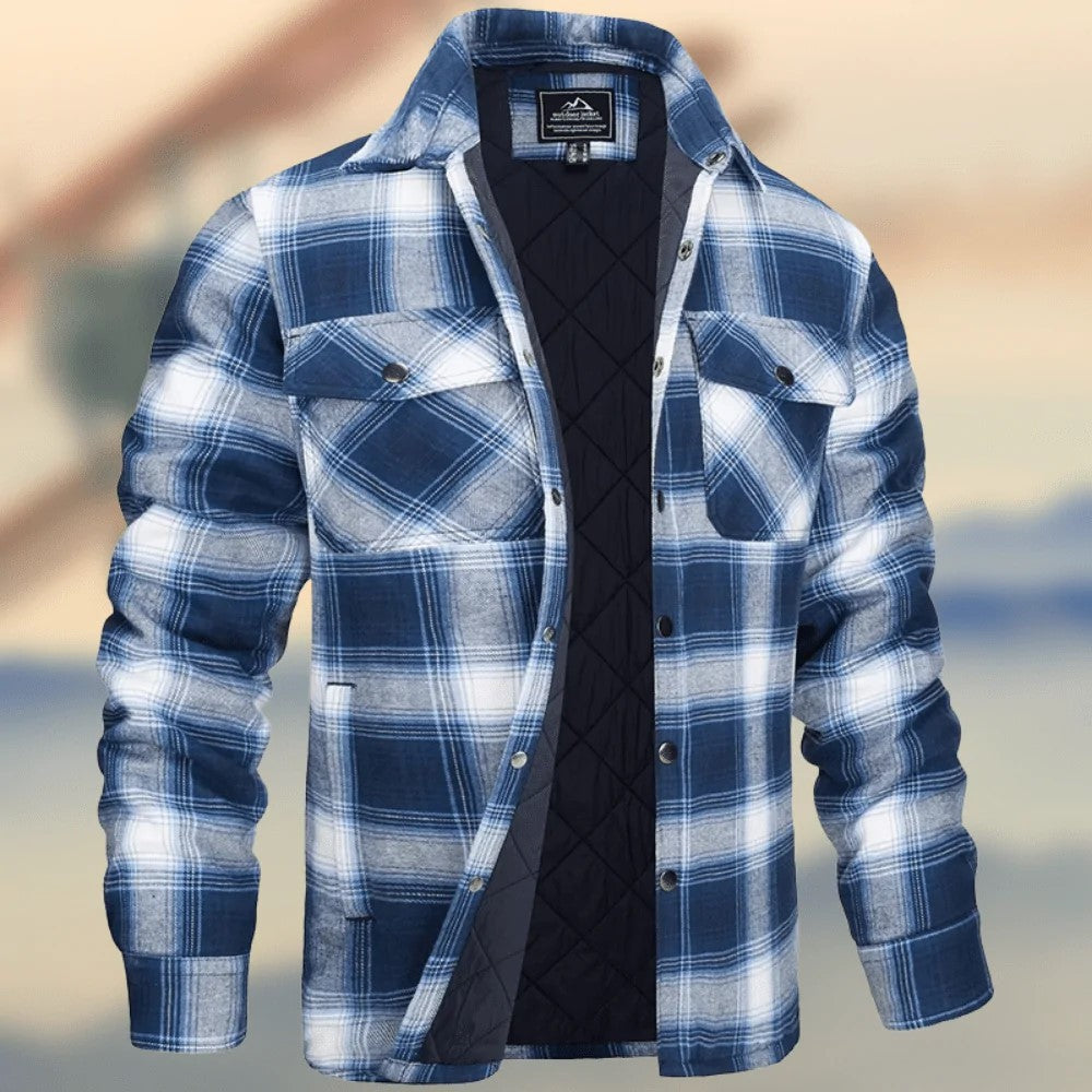 Men's Flannel Shirt Jacket with Quilted Lined Long Sleeve Plaid Coat