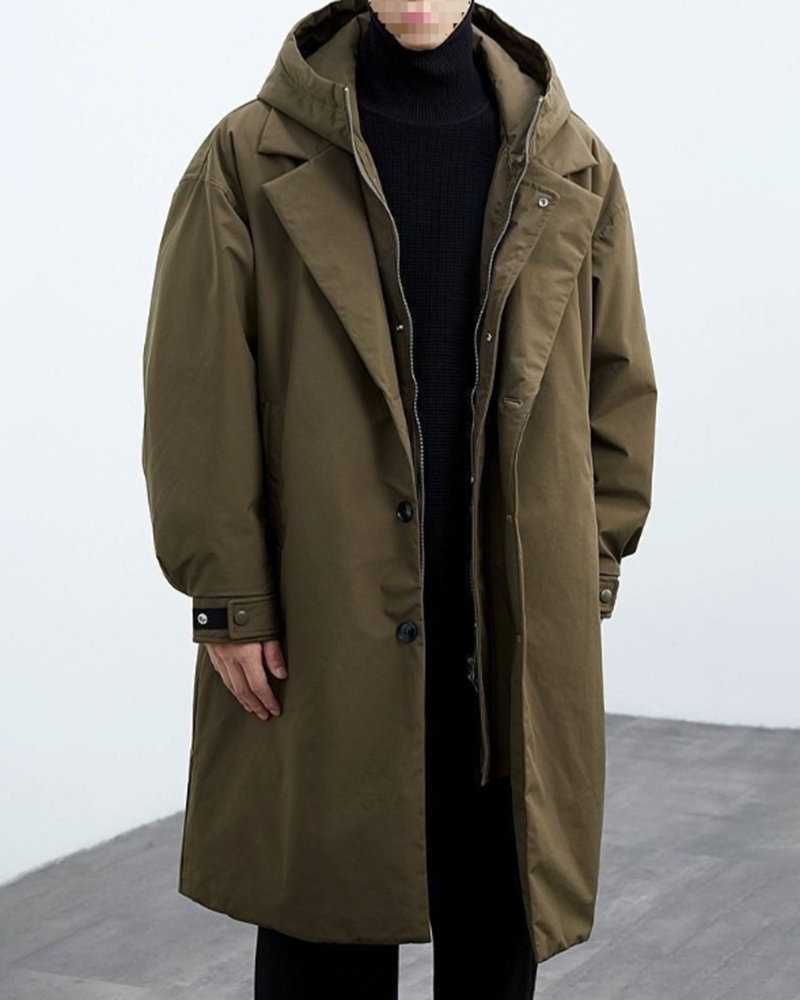 Mid-length Fake Two-piece Hooded Windbreaker Parker Warm Jacket M-6XL