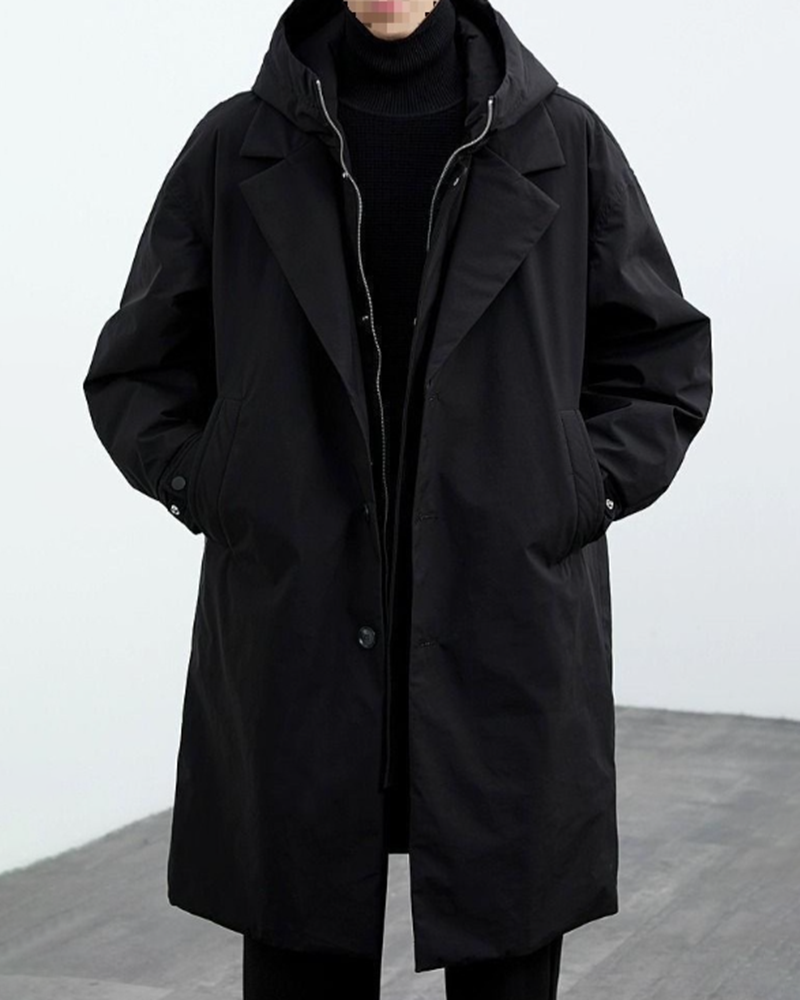 Mid-length Fake Two-piece Hooded Windbreaker Parker Warm Jacket M-6XL