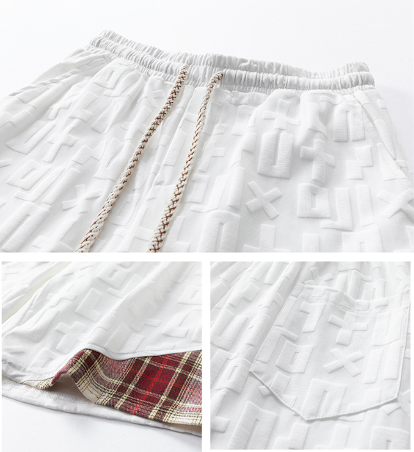 L-9XL Casual Sports Letter Jacquard Plaid Shorts