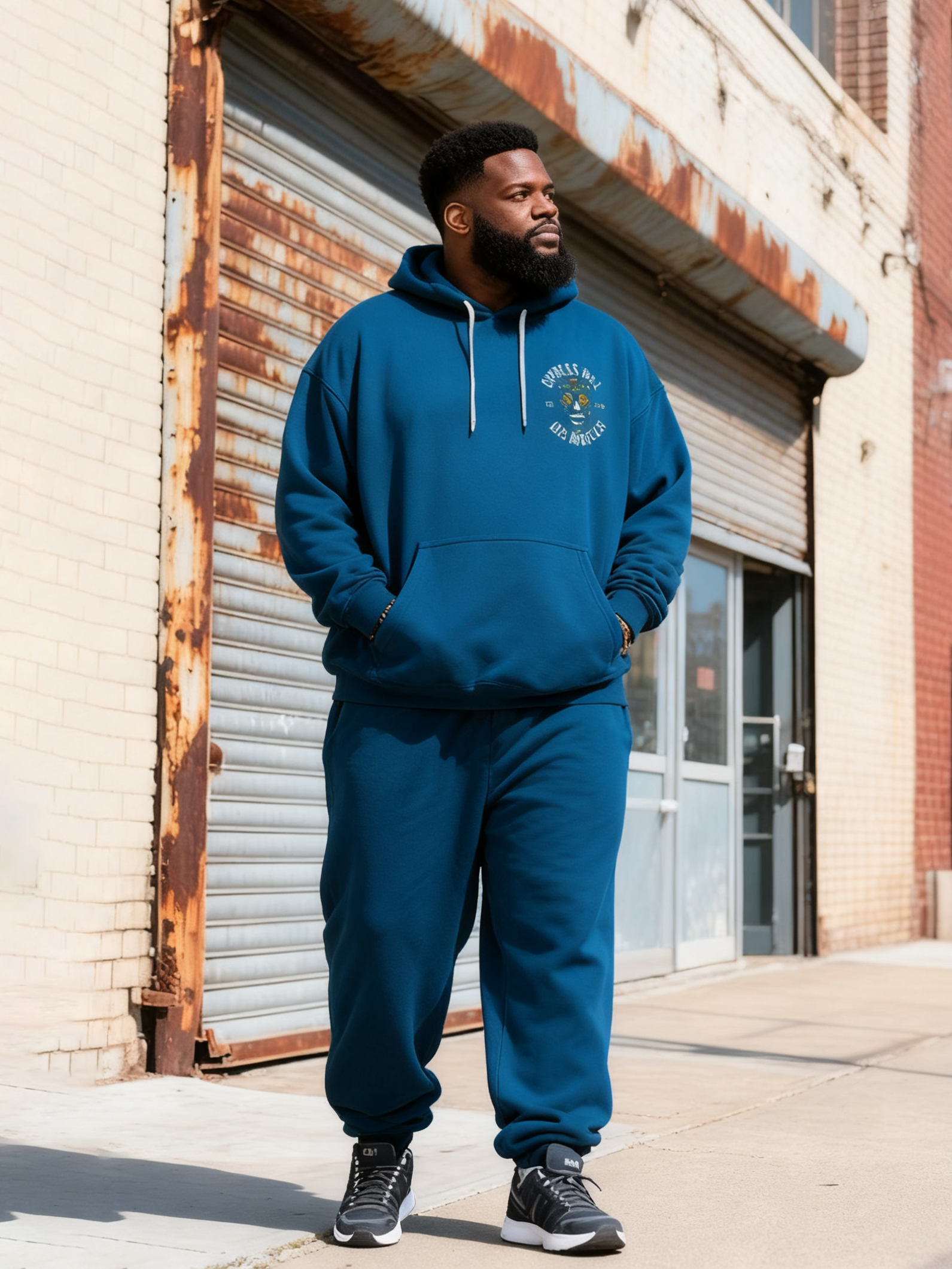 Big & Tall Men's Blue Skull Graffiti Alphabet Print Hoodie Set