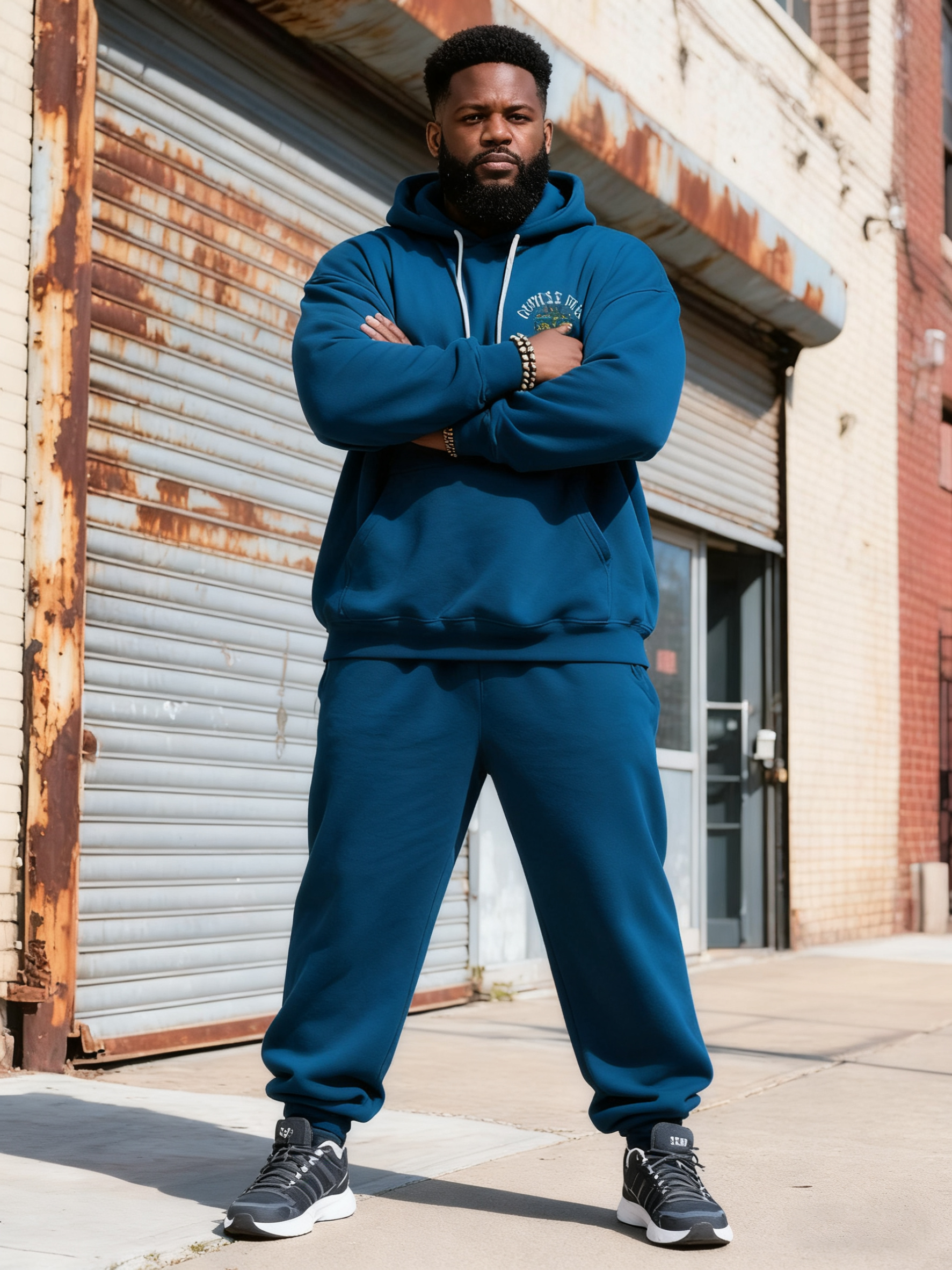 Big & Tall Men's Blue Skull Graffiti Alphabet Print Hoodie Set