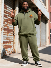 Big & Tall Men's Army Green Bear Graffiti Alphabet Print Hoodie Set