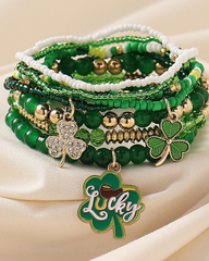 St. Patrick's Day LUCKY Clover Pendant Stacked Bracelet Set
