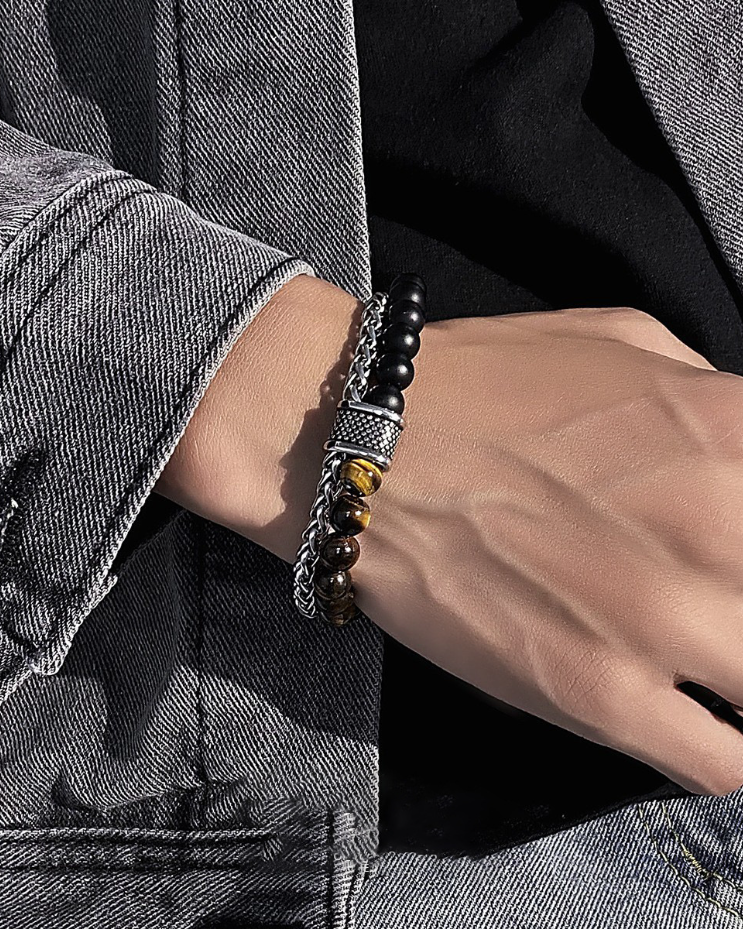Street Trend Frosted Map Stone Double Layer Bracelet