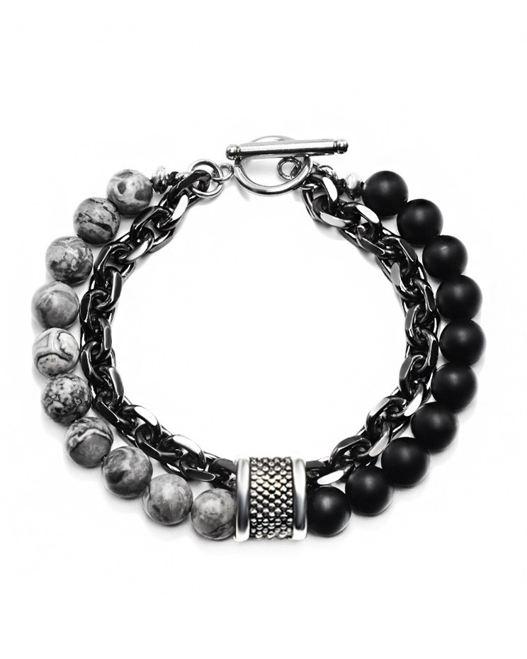 Street Trend Frosted Map Stone Double Layer Bracelet