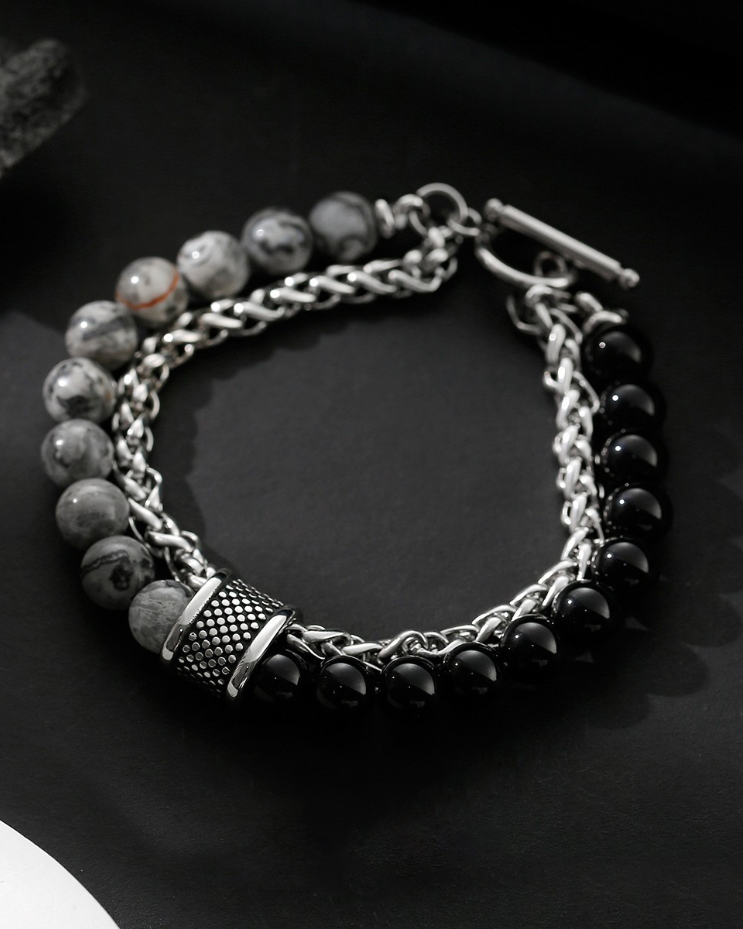 Street Trend Frosted Map Stone Double Layer Bracelet