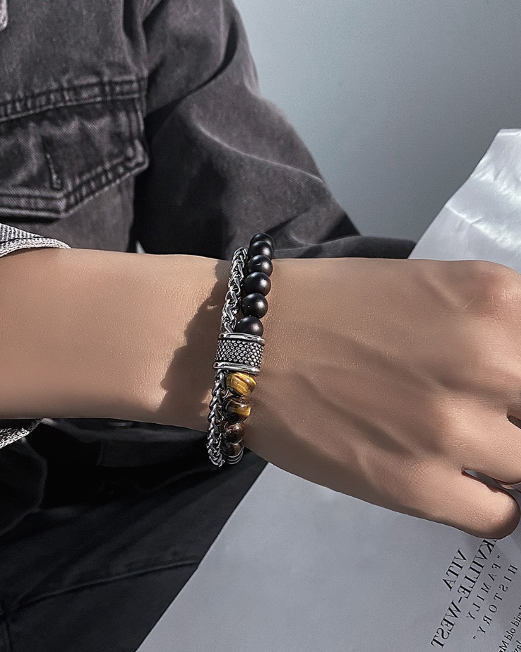 Street Trend Frosted Map Stone Double Layer Bracelet