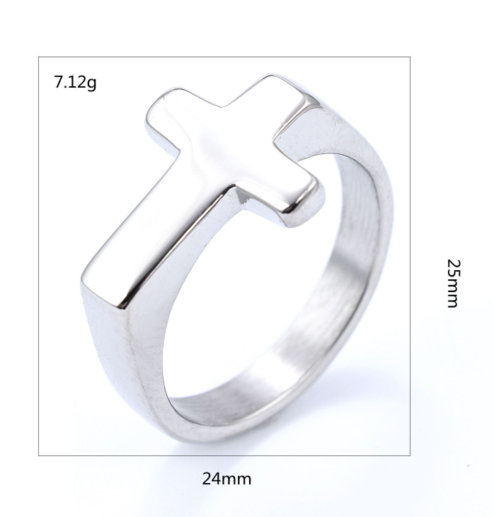 Simple Cross Gold Titanium Steel Ring