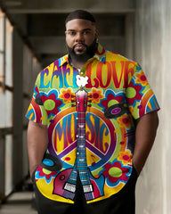Big & Tall Men's Vintage Hippie Culture Music Print Short Sleeve Shirt