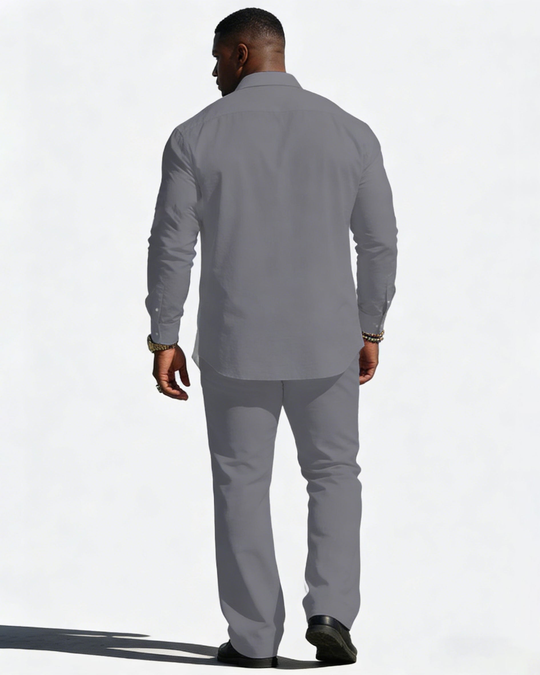 Men's Plus Size Casual Simple Party Dating White & Grey New Arrival Anti-Wrinkle Long Sleeve Shirt Trousers Business Casual Suit