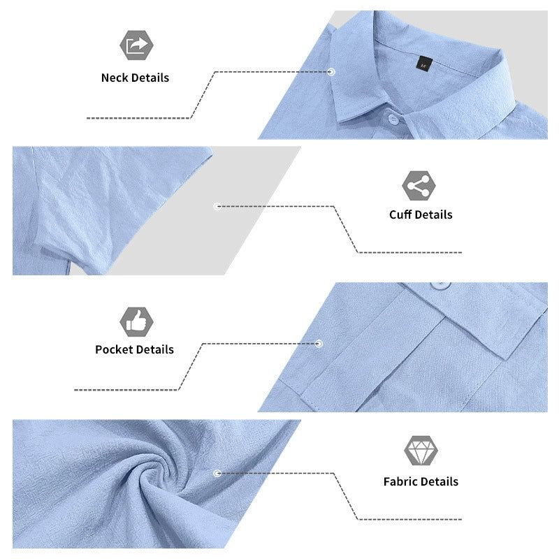 S-3XL Solid Color Lapel Shirt Multi-pocket Short Sleeve Shorts Set