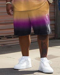 Men's Big and Tall Casual Gradient Letter Print T-Shirt Shorts Set
