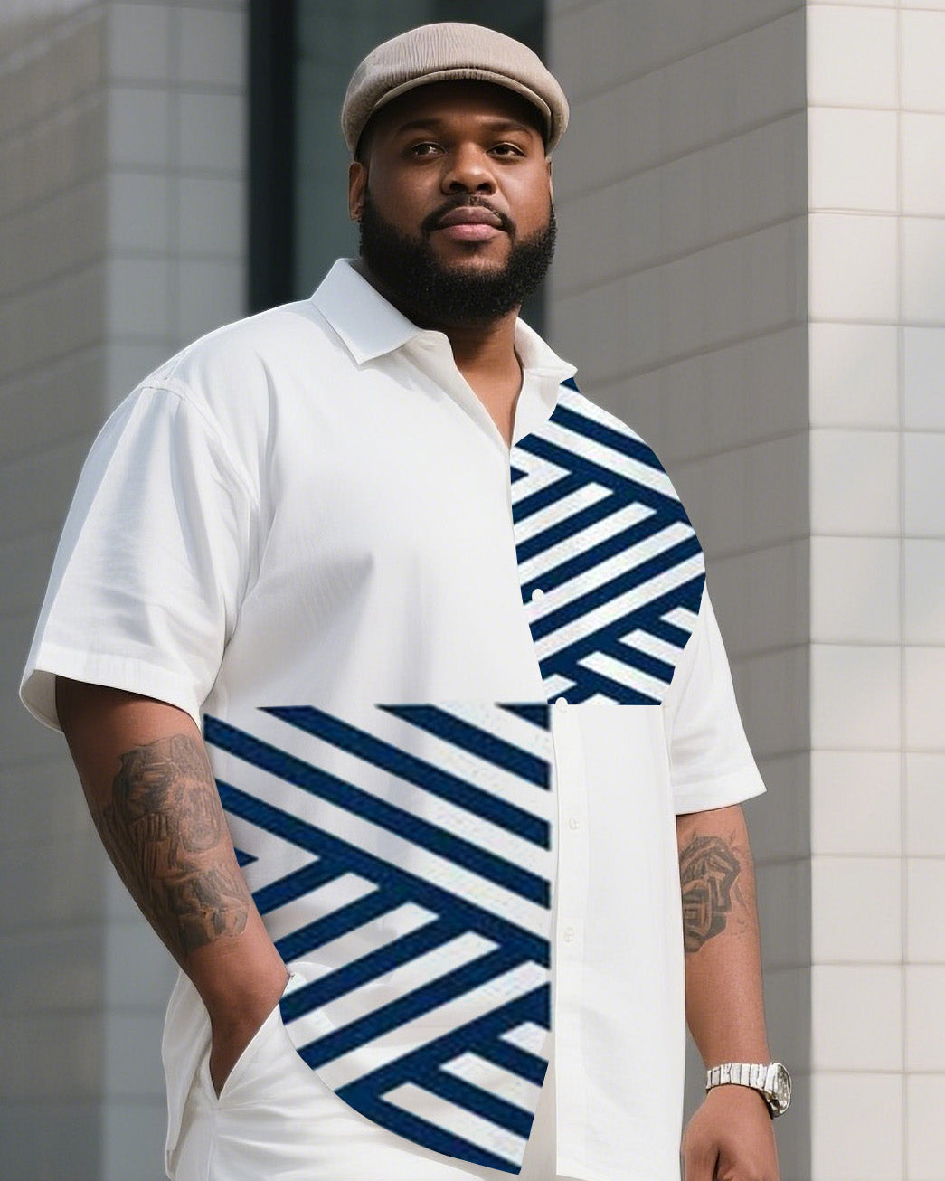 Big Boy Must-Have 2025 Popular Irregular Striped Short Sleeve Shirt Trousers Suit