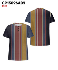 Men's Plus Size Retro Geometric Stripe Print Henley Collar Button Short Sleeve Tee