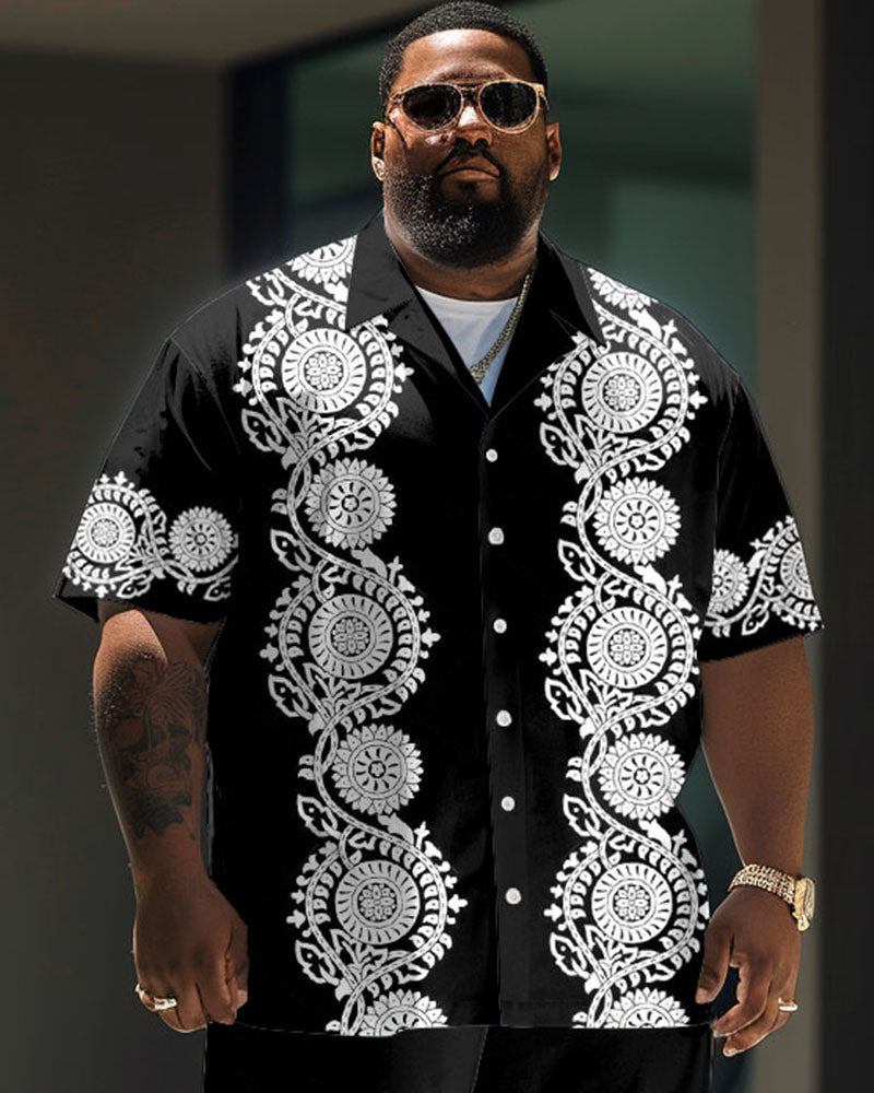 Big Men's Daily Casual Black Baroque Art Painting Print Shirt Shorts Set