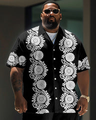 Big Men's Daily Casual Black Baroque Art Painting Print Shirt Shorts Set