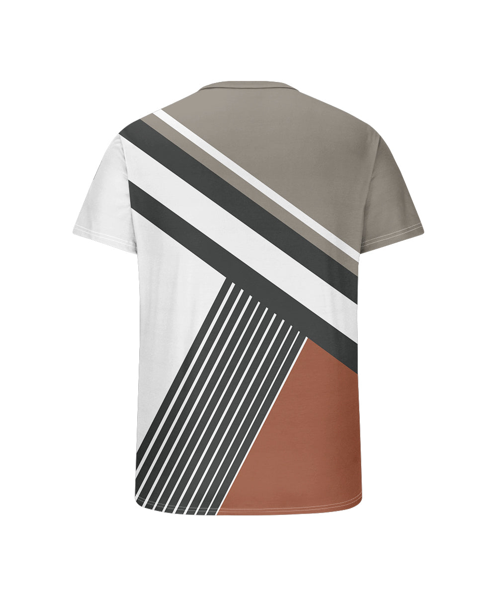 Men's Plus Size Daily Casual Grey Patchwork Striped Printed Henry Collar Button Short Sleeve T-Shirt