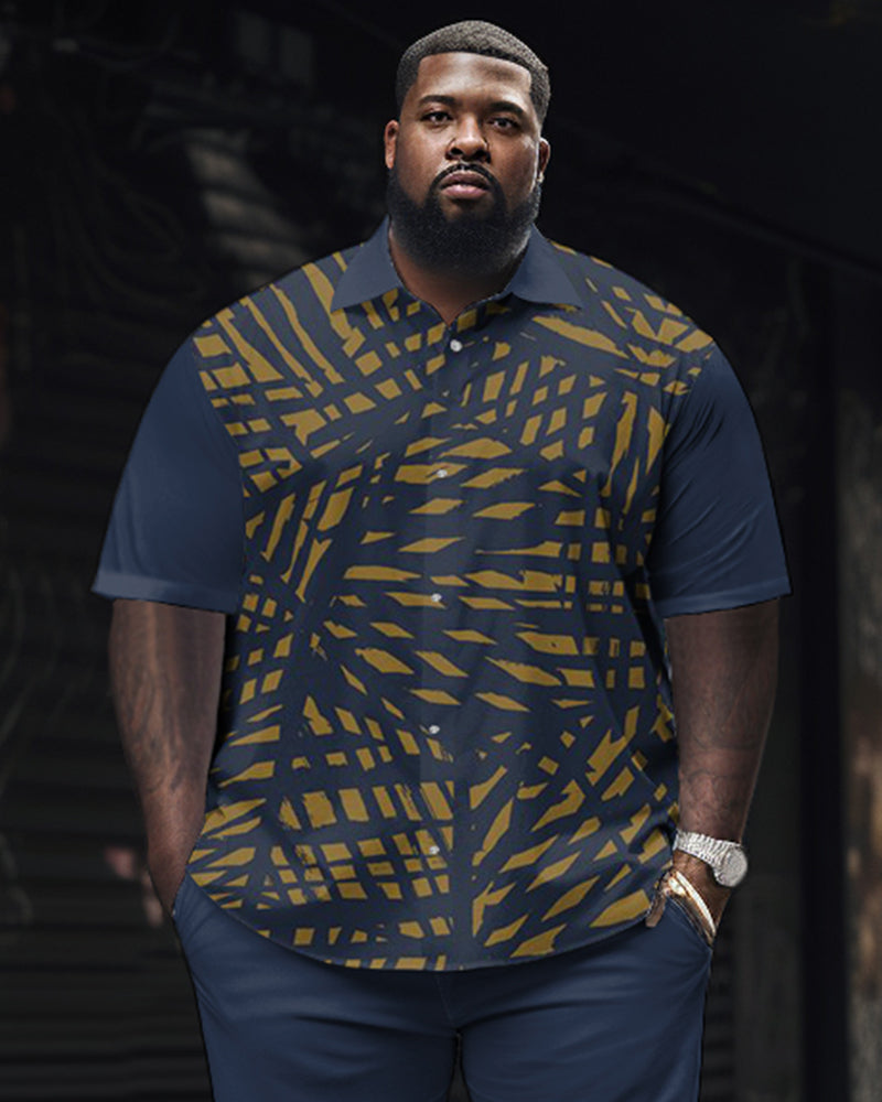 Colorblock Geometric Pattern Big & Tall Classic Printed Men's Short-sleeved Pants Set