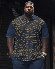 Colorblock Geometric Pattern Big & Tall Classic Printed Men's Short-sleeved Pants Set