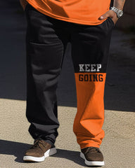 Men's large size letter KEEP GOING short-sleeved trousers two-piece set