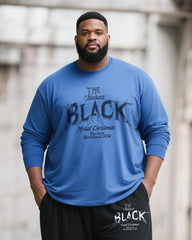 Big & Tall Men's Black And Blue Graffiti Letters Print Long Sleeve T-Shirt Pants Suit