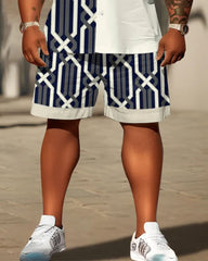 Men's Plus Size Daily Casual Geometric Patchwork Printed Shirt Shorts Suit