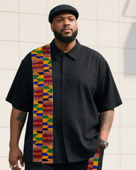 Big Boy Must-Have 2025 Popular African Impression Striped Short Sleeve Shirt Trousers Suit