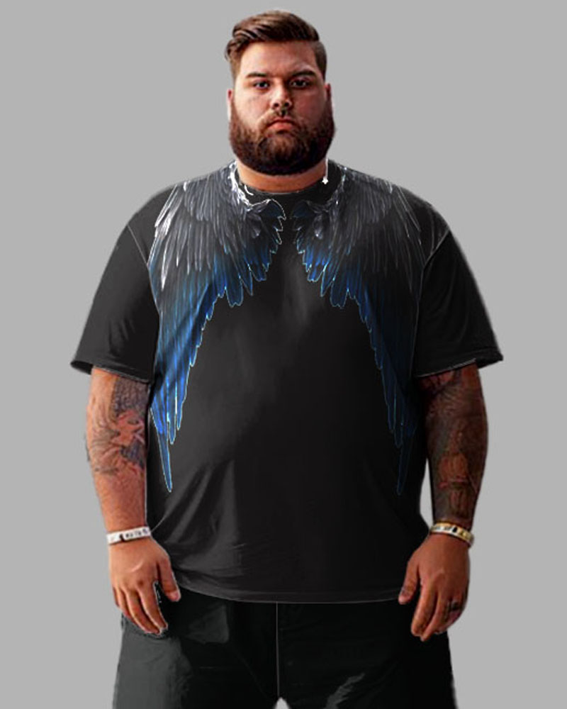 Front And Back Printed Wings T-Shirt Shorts Suit Men's Plus Size