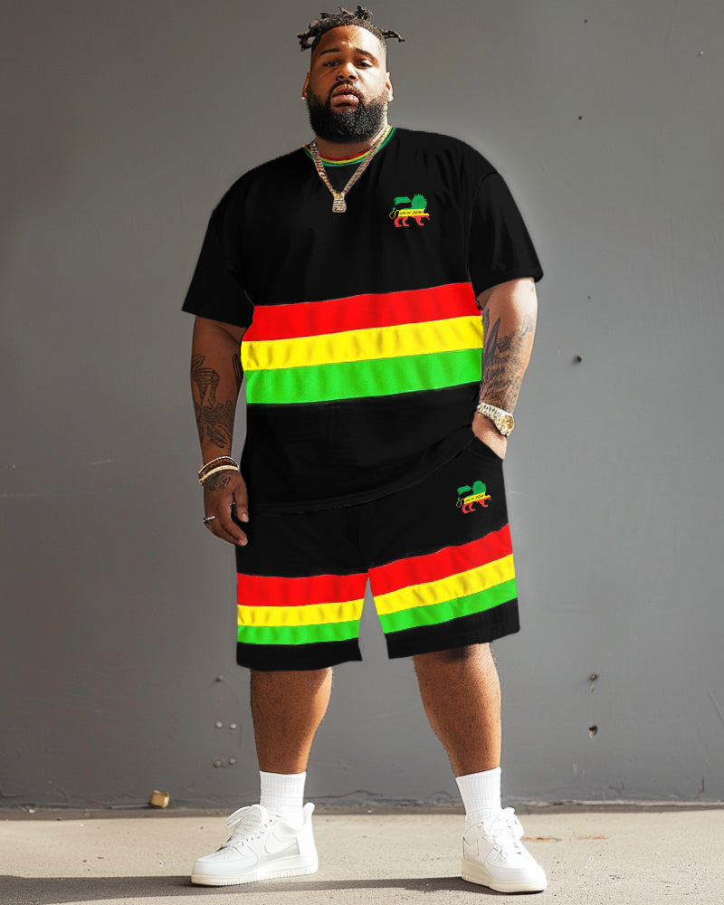 Men's Plus Size Reggae Striped Lion T-Shirt Shorts Suit