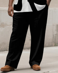 Men's Plus Size Simple Black And White Geometric Printing Short Sleeve Shirt Trousers Suit