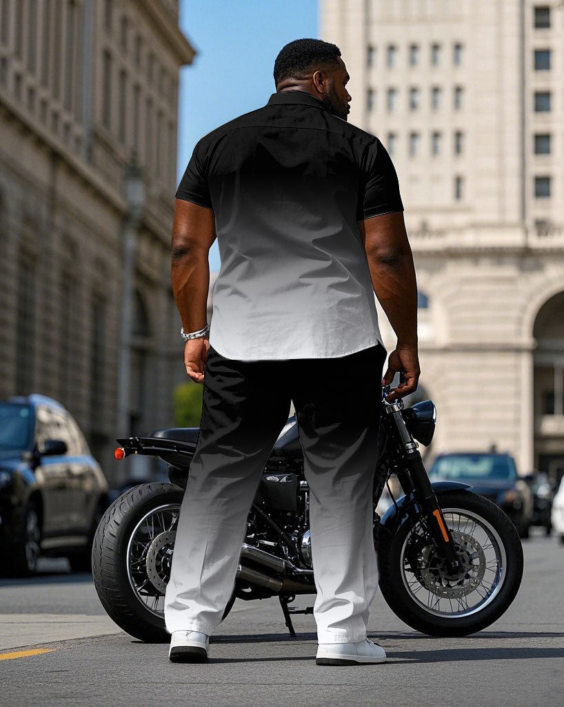 Men's Plus Size Black & White Gradient Business Short Sleeve Shirt Trousers Suit