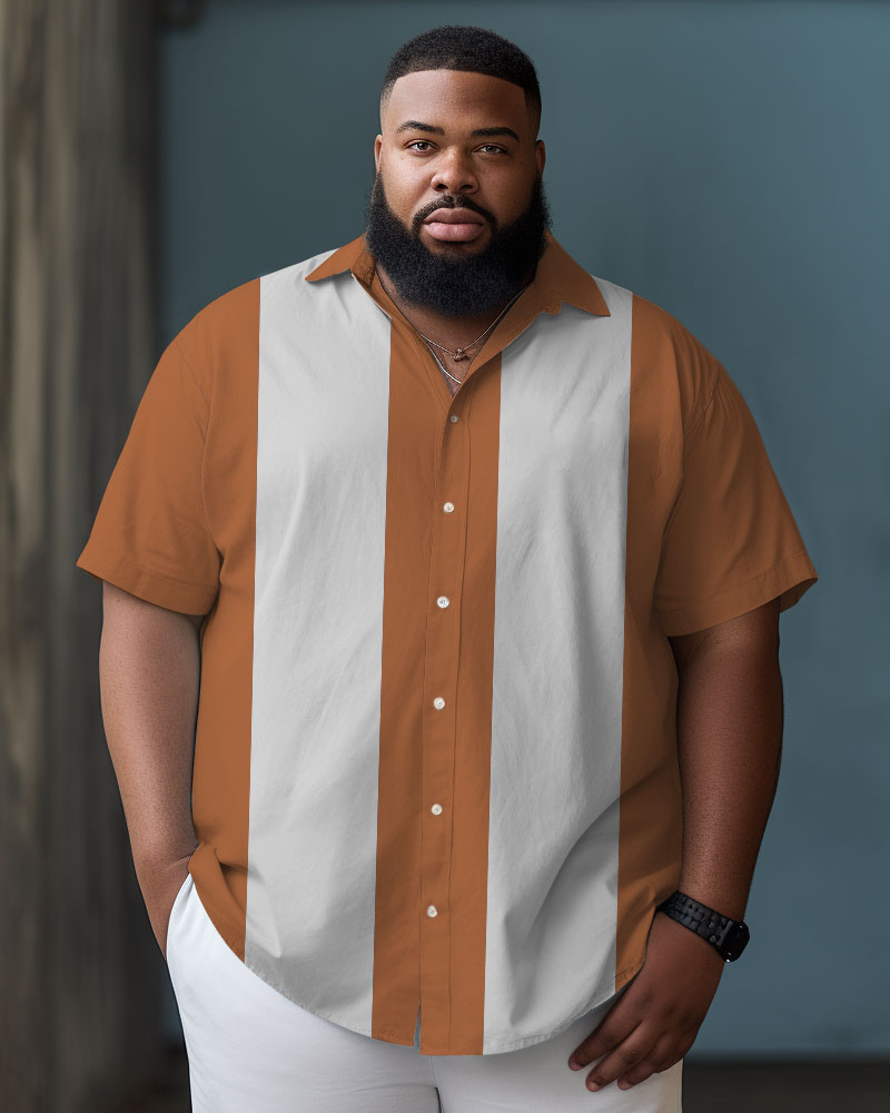 Big Guys Color Block Bowling Casual Beach Short Sleeve Shirt