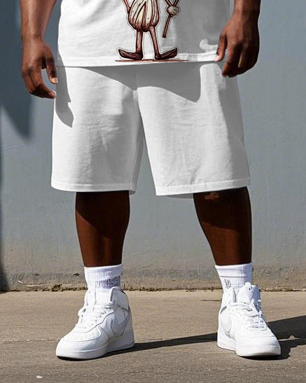 Men's Fashion Mushroom Cartoon Print Casual Breathable Big & Tall Short-Sleeve T-shirt Shorts Set