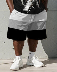 Men's Plus Size Black Gray Striped Size 7 Football Printed Vest Shorts Suit