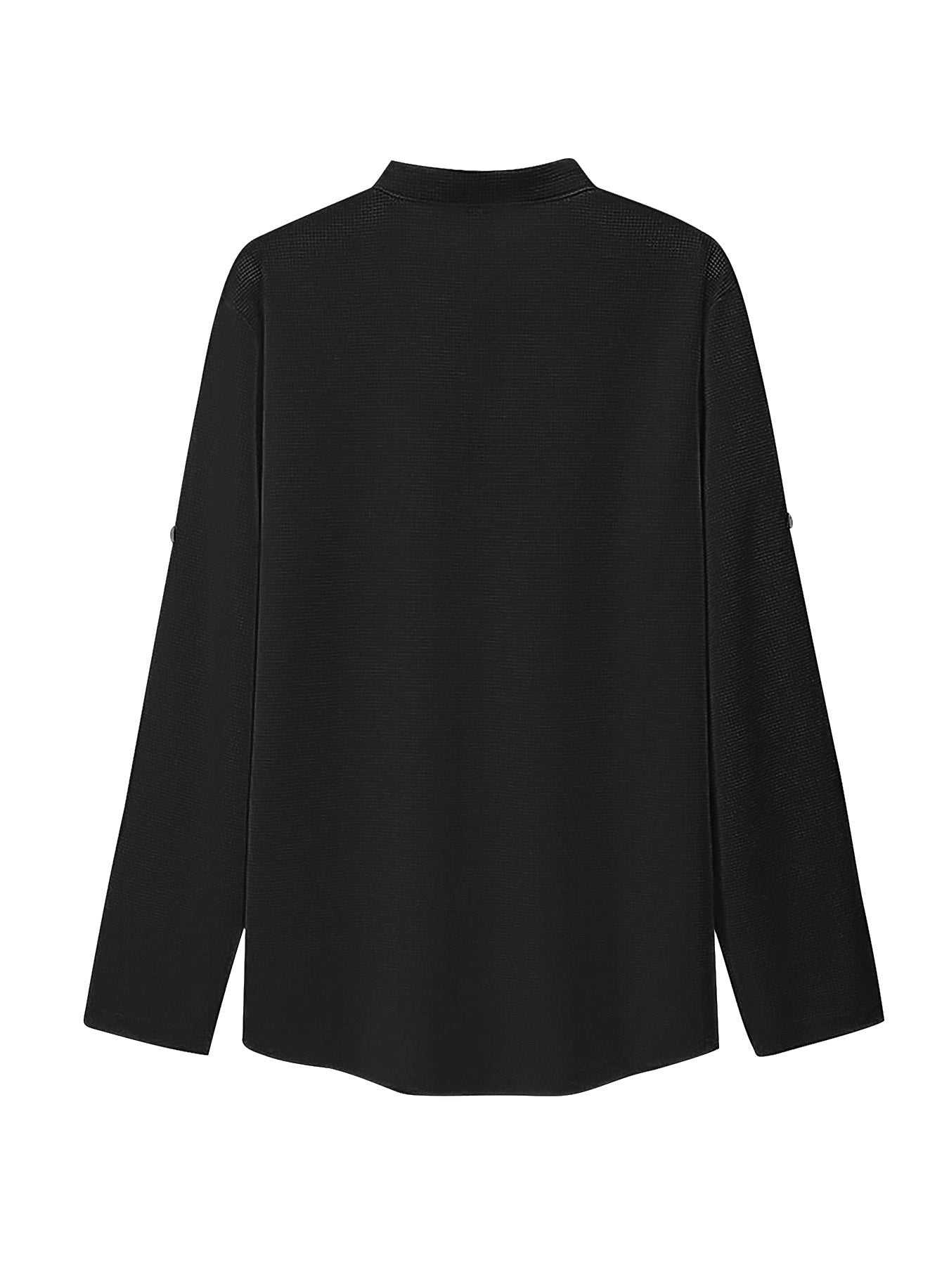 S-3XL Solid Color Casual Breathable Button Collar Henry Collar Long Sleeve Shirt