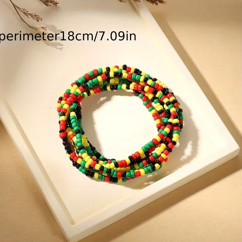 Black History Month Bohemian Black Red Yellow Green Bead Mixed Color Collocation Bracelet Elastic Bracelet