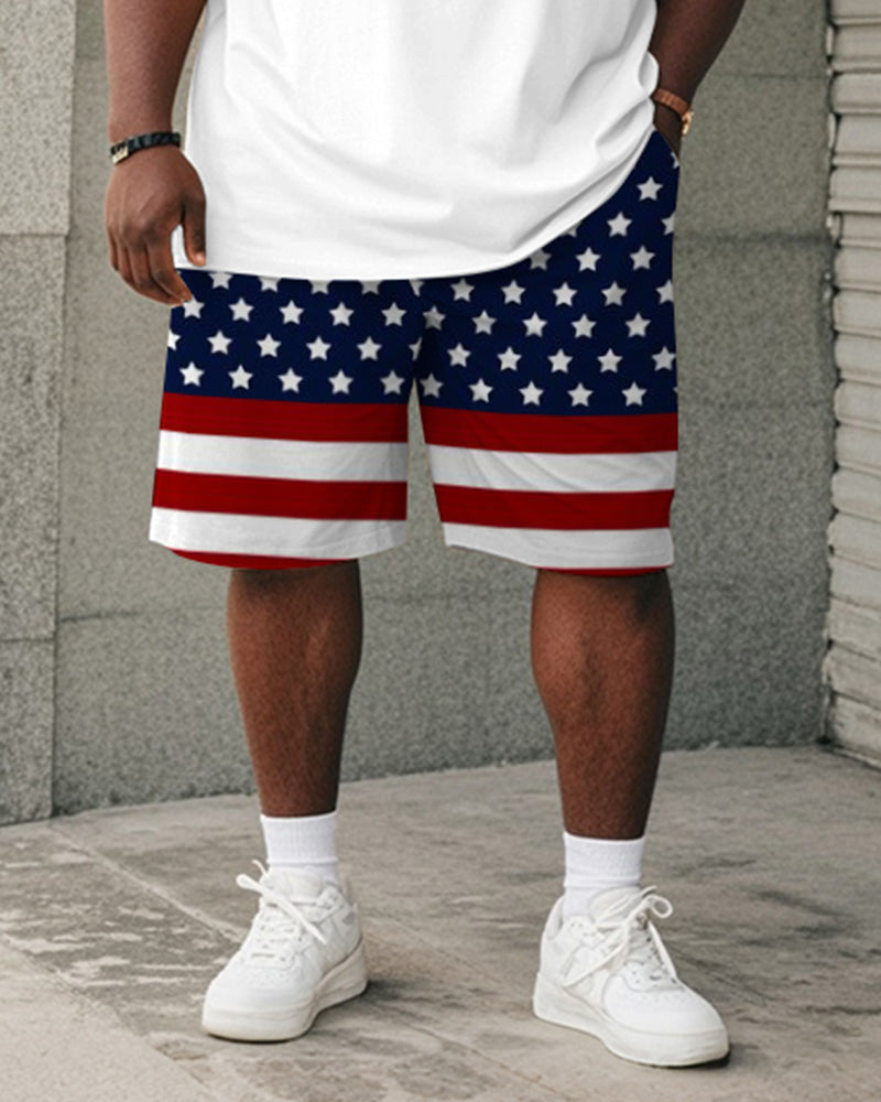 Men's Plus Size Independence Day Letter Print Round Neck Short Sleeve T-Shirt Shorts Suit